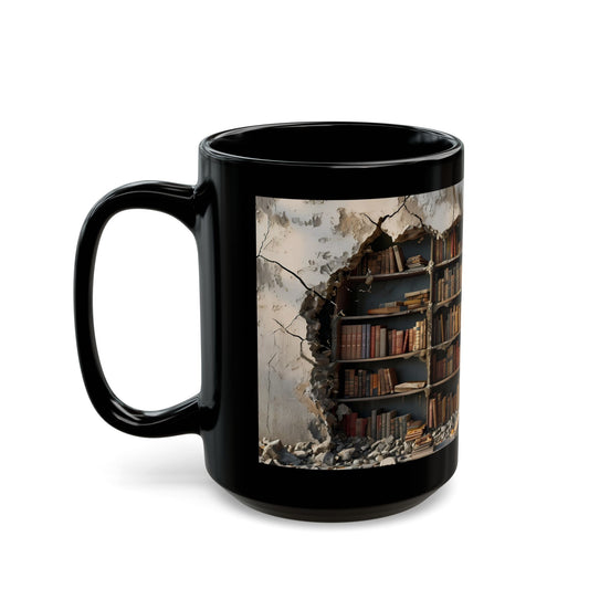 3D Bookshelf Coffee Mug — Black Ceramic (11oz, 15oz)