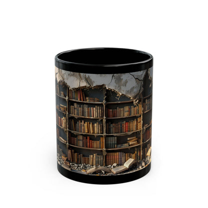 3D Bookshelf Coffee Mug — Black Ceramic (11oz, 15oz)