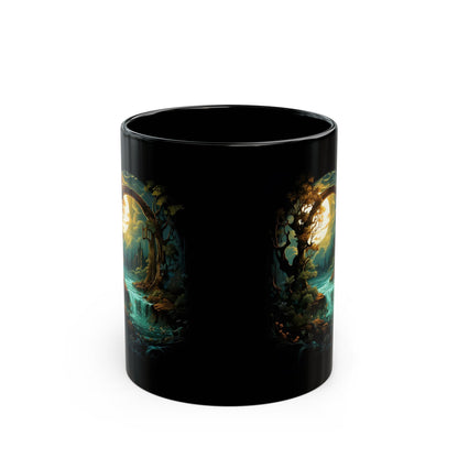 Fantasy Portal Black Mug – Enchanted Forest Moonlit Scene (11oz, 15oz)
