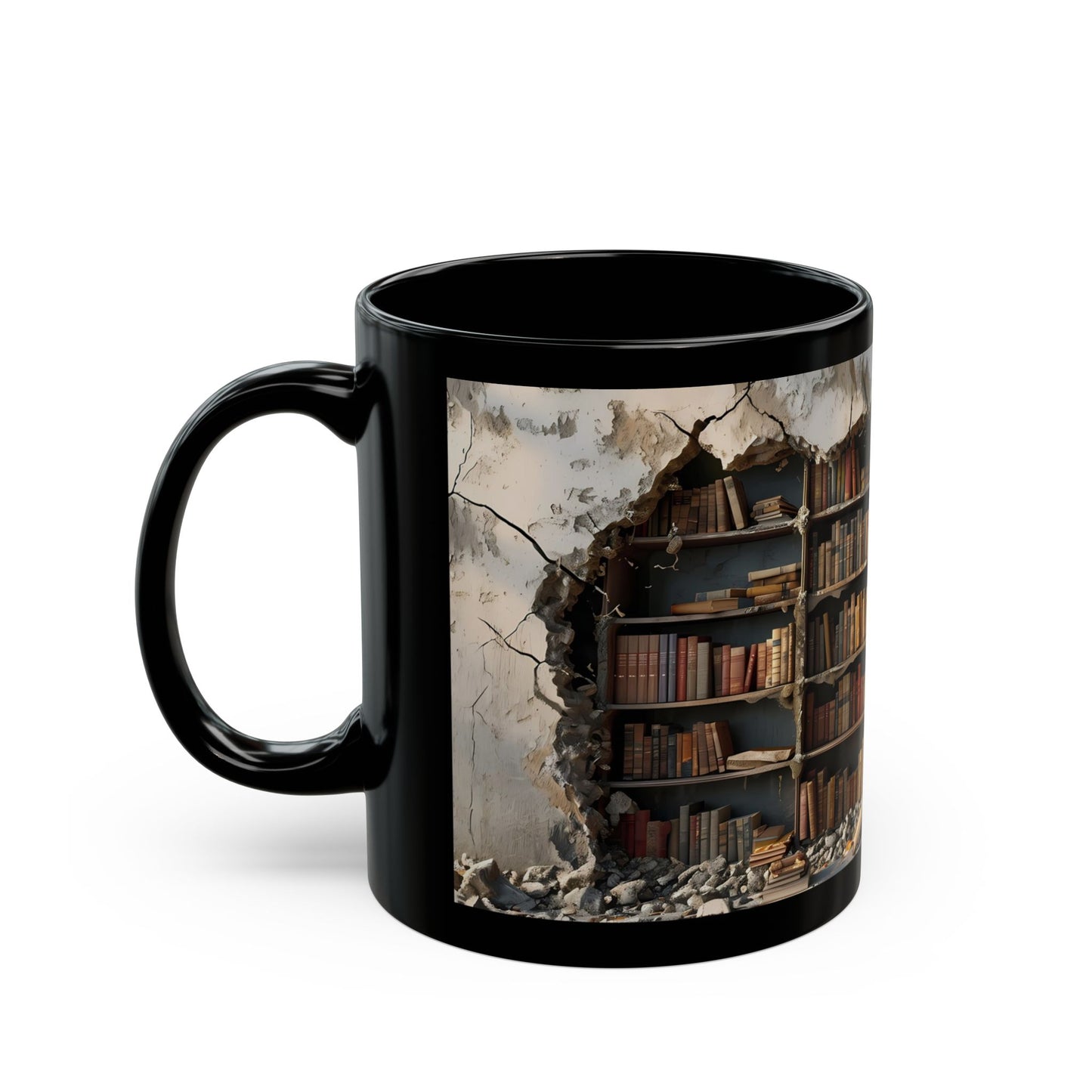 3D Bookshelf Coffee Mug — Black Ceramic (11oz, 15oz)