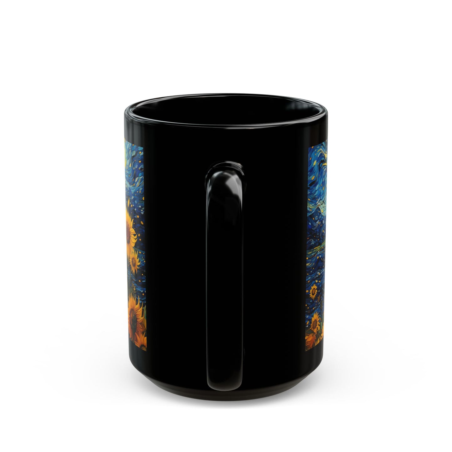 Sunflower Starry Night Black Mug — Van Gogh Style Coffee Cup (11oz, 15oz)