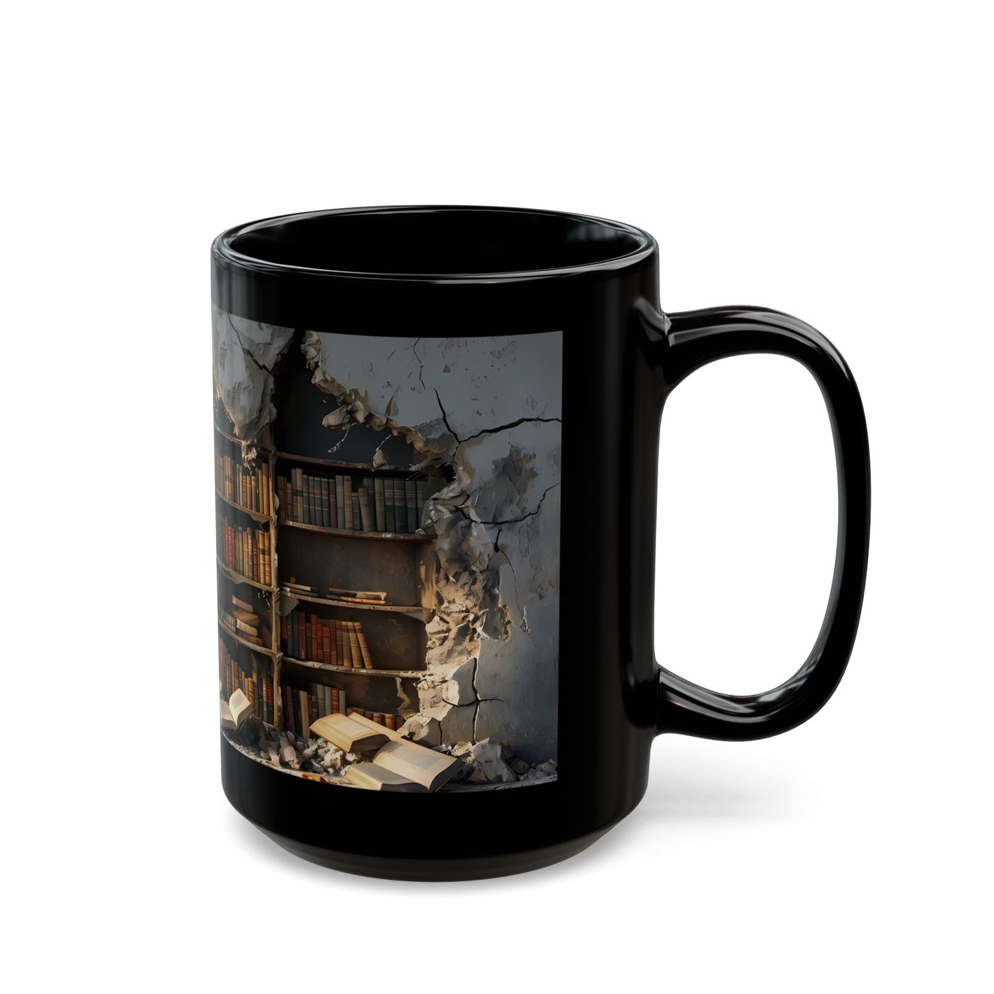 3D Bookshelf Coffee Mug — Black Ceramic (11oz, 15oz)