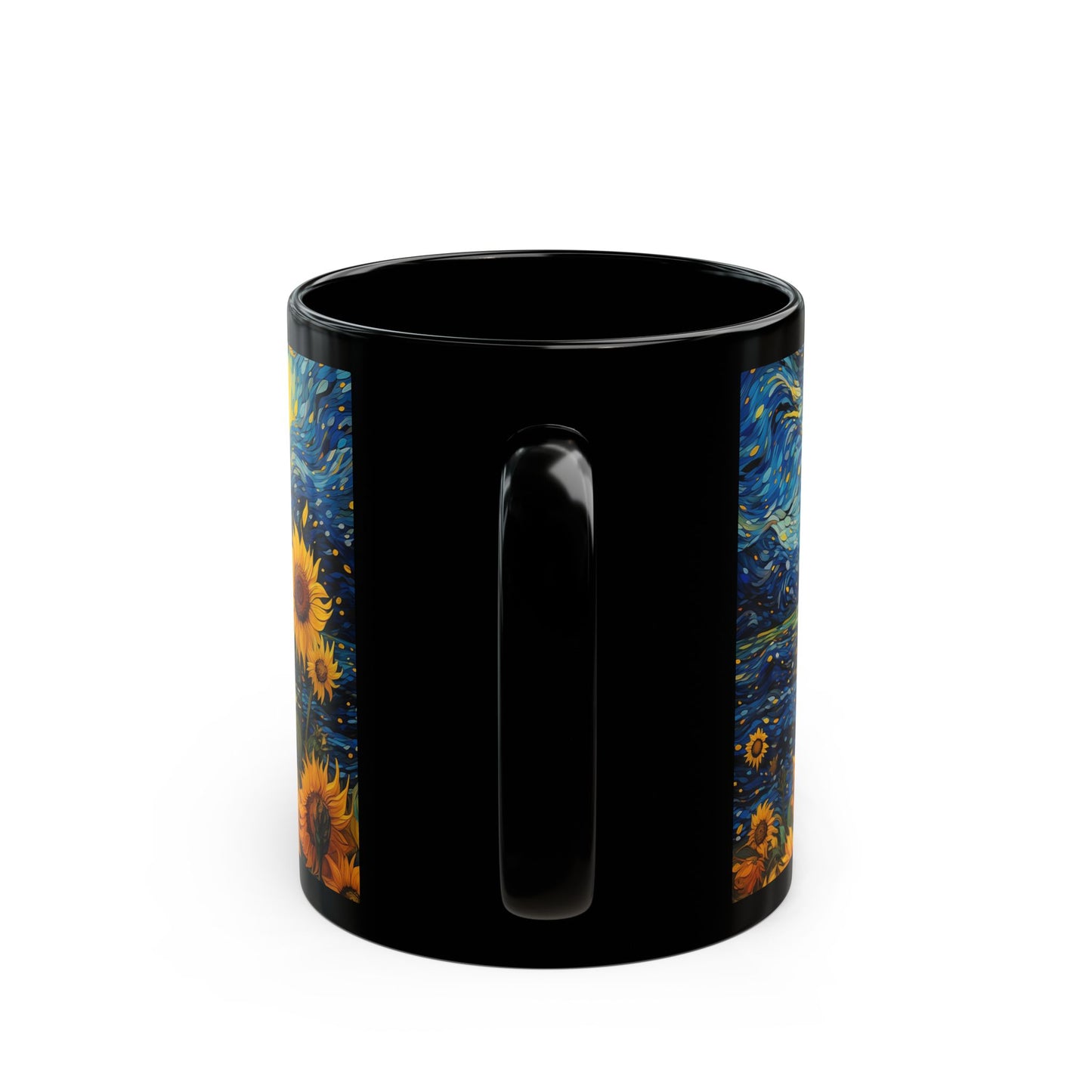 Sunflower Starry Night Black Mug — Van Gogh Style Coffee Cup (11oz, 15oz)
