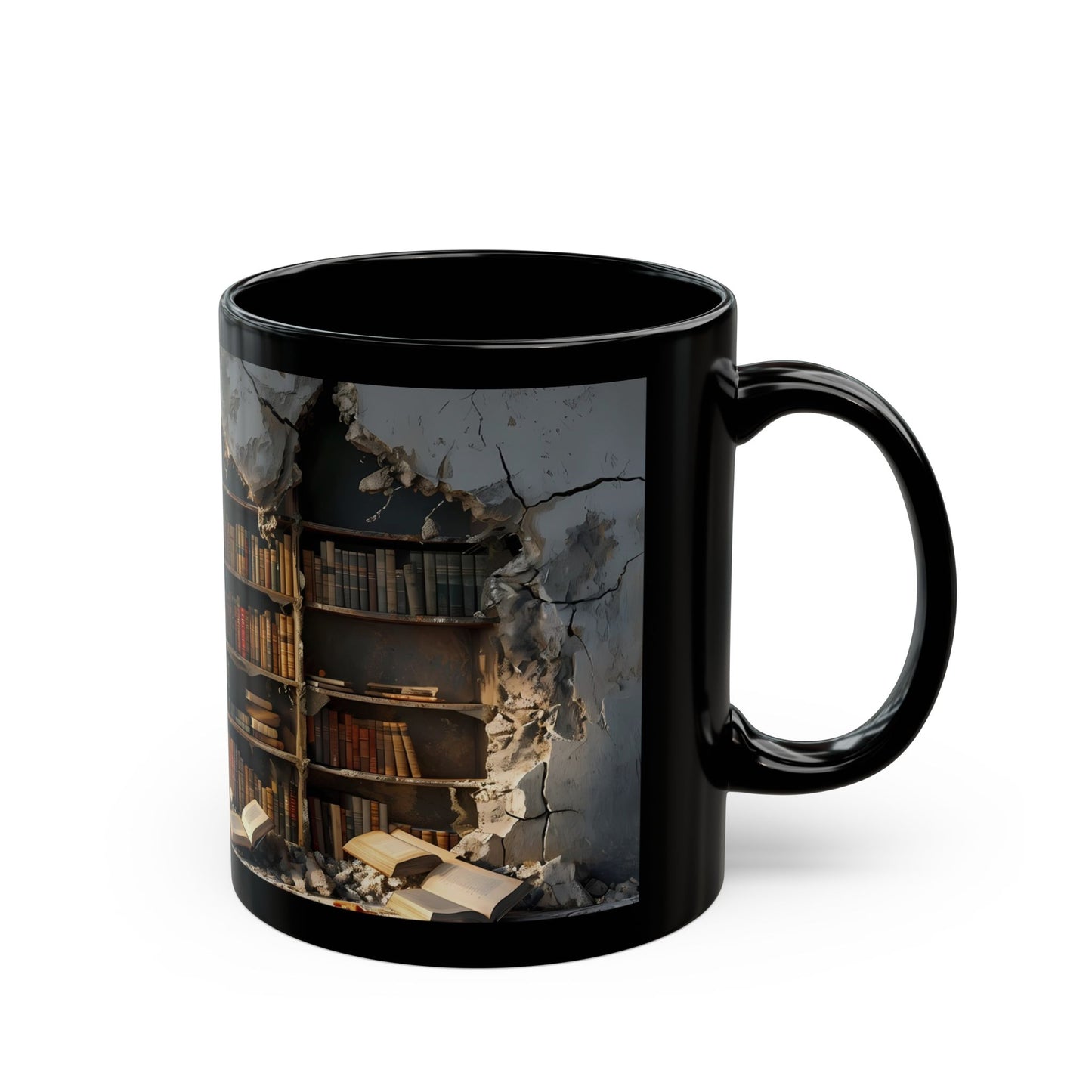 3D Bookshelf Coffee Mug — Black Ceramic (11oz, 15oz)